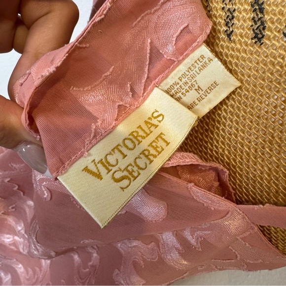 VINTAGE 90s VICTORIAS SECRET gold label pink sheer slip dress mini M - Picture 5 of 5